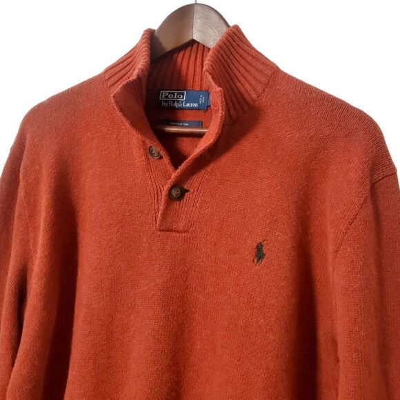 Vintage Polo Ralph Lauren Heavy Knit Pullover Sweater Size M Red Button Collar - Picture 2 of 11